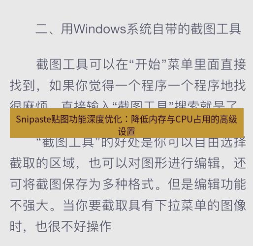 Snipaste贴图功能深度优化：降低内存与CPU占用的高级设置