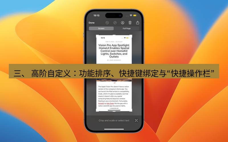 截图工具 三、 高阶自定义：功能排序、快捷键绑定与“快捷操作栏”